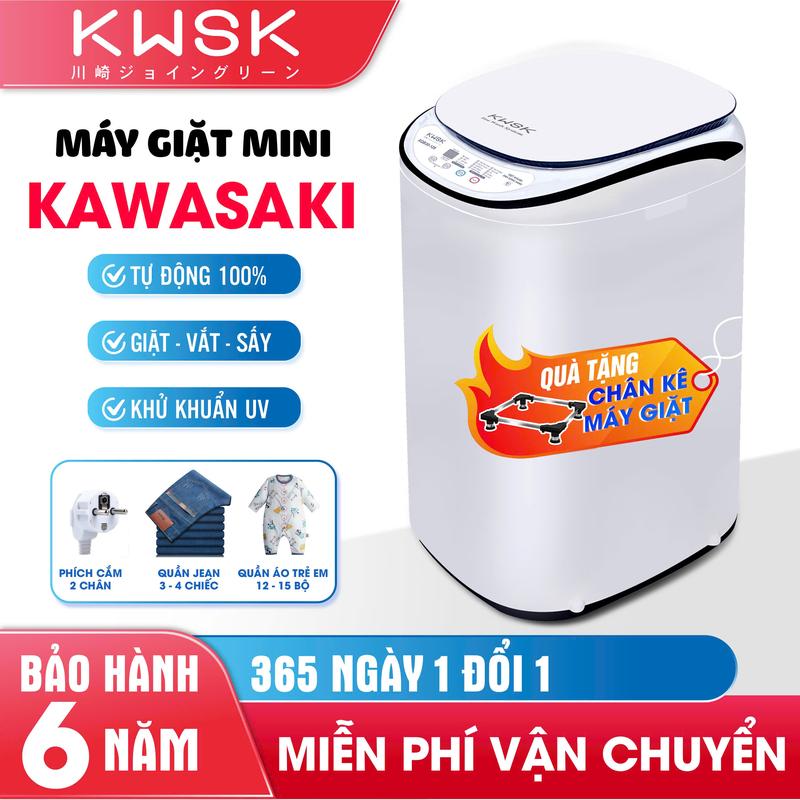 Mặt Kính-Ổ 2 CHẤU Máy giặt mini KAWASAKI bản mới. Mặt Kính Cường Lực giặt 5kg đồ kích thước máy 73.42.40. Kích Thước Lòng máy 32x30 - Bảo Hành 6 Năm