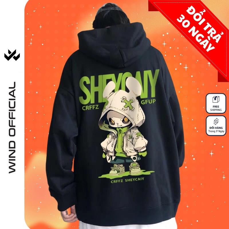  Áo hoodie form rộng WIND RABITY Clothing Unisex thời trang nam nữ oversize Menswear Dài Tay Tay Dài 