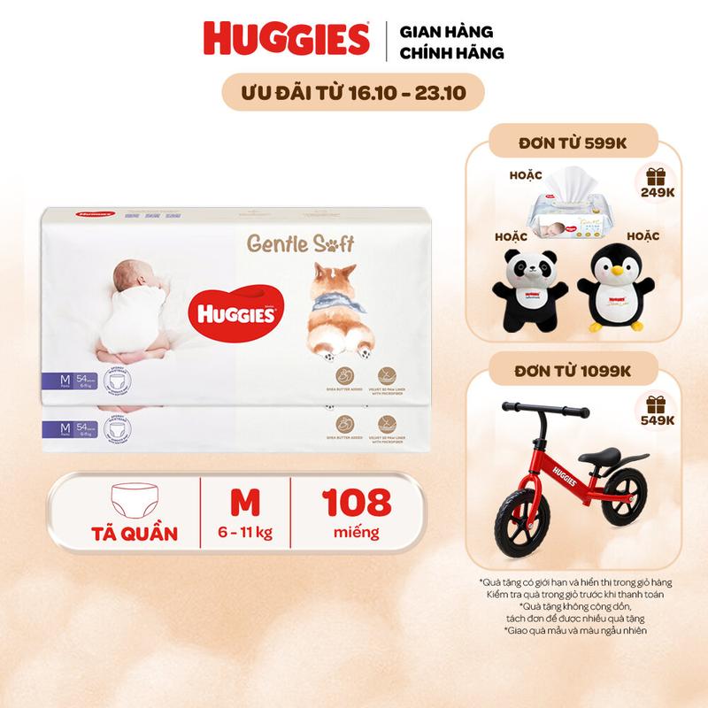 Combo 2 Tã quần Huggies Gentle Soft - Corgi M54/L40/XL34/XXL22 miếng êm mềm nâng niu làn da bé