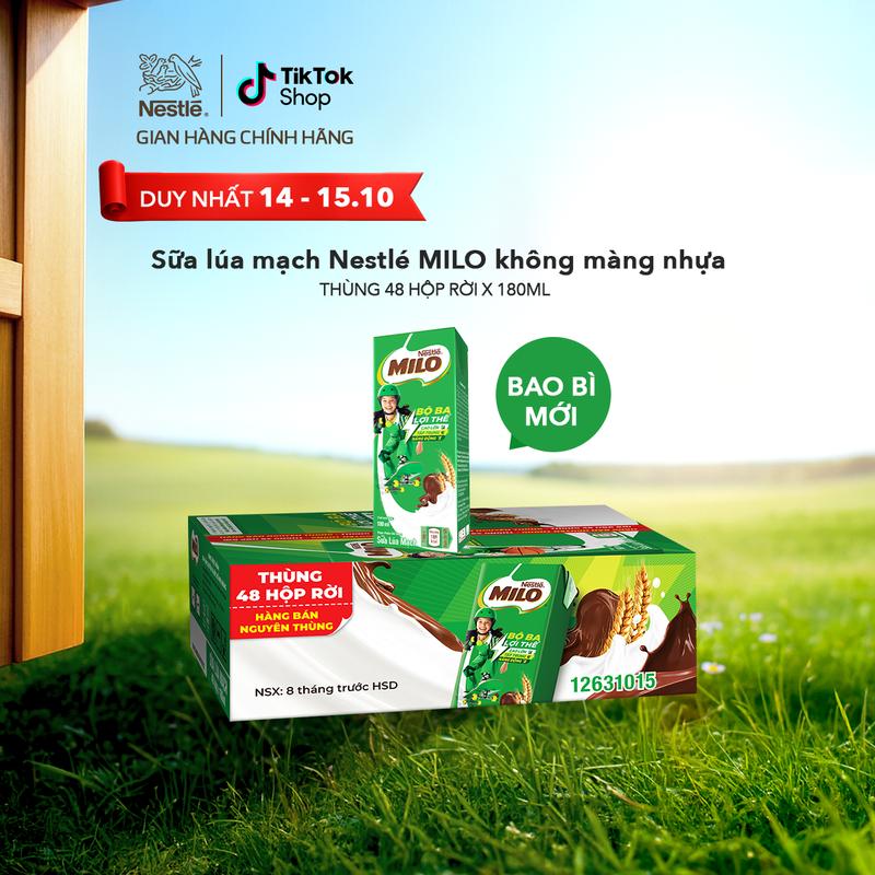 Nestlé VN Sữa lúa mạch Nestlé MILO Thùng 48 Hộp Rời x 180ml-ST