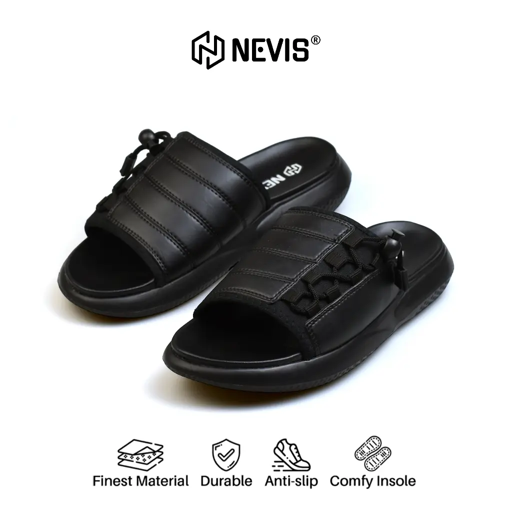 Sandal Slop Pria Nevis Cosmo Sendal Pria Sandal Cowok Selop Slip On Slide Keren Kekinian Original Hitam