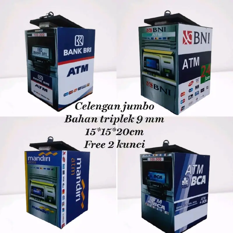 Celengan kayu (kunci), celengan ATM celengan minimalis elegan bahan multiplek anti rayap free dua kunci 0