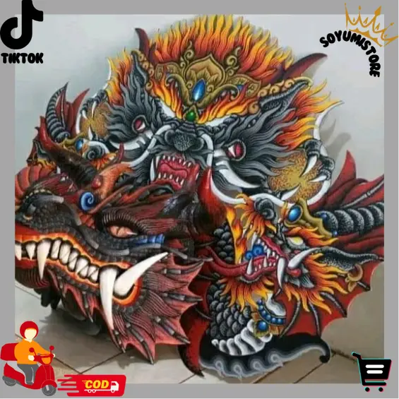Cuci gudang BARONGAN DEVIL Sungut Full Kayu Asli Ukuran 14 Bonus Kemul Panjang Dan Pentul Tinggal Pakai barongan budaya jawa SYS