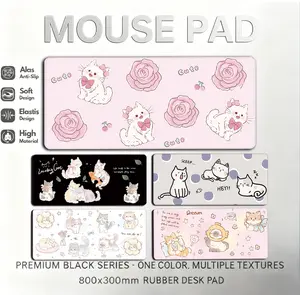 Flower Cat Pink Mouse Pad Extra-Large High-Aesthetic Cute Gaming Keyboard Pad Laptop Mouse Pad Non-Slip Base Design Thickened Locking Edge Premium Desktop Mat MousePad Aesthetic.01