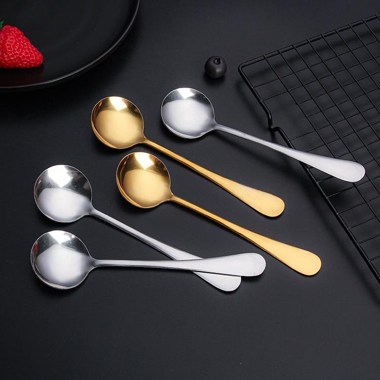 2/4/6/8 pcs Dessert spoon stainless steel small round spoon gold internet famous round spoon breakfast spoon lotus root powder oatmeal bird's nest honey small spoon 2