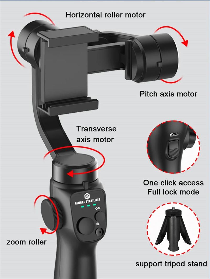 Product Introduction of Bộ Ổn Định Gimbal Cầm Tay Chống Rung, F10 Mới, 3 Trục, Thích Hợp Để Ghi Video Điện Thoại, Ổn Định Vlog, Tương Thích Với Điện Thoại Thông Minh iPhone 15 12
