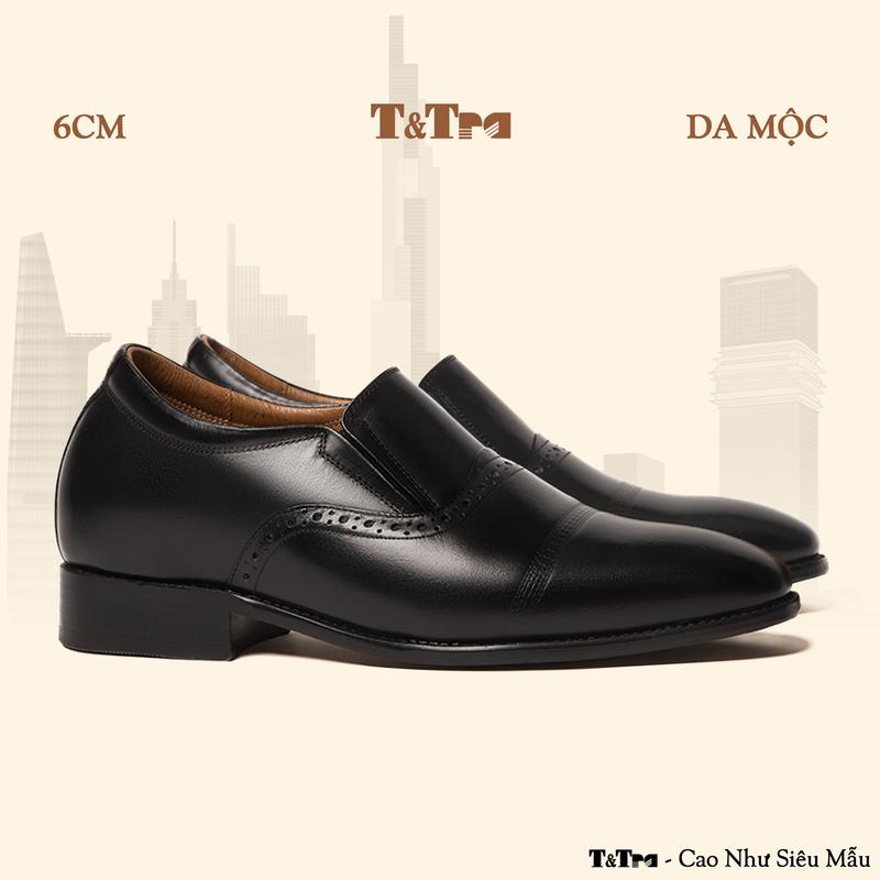 [ 6CM ] Giày Tăng Chiều Cao Nam T&Tra A211 Đen - Đánh Màu Thủ Công Patina