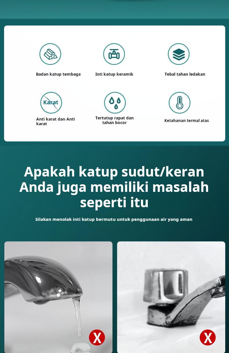 Fitting anti bocor keran universal berbahan tembaga murni, katup sudut, keran air dingin tunggal, inti katup tembaga dapur, pegangan.