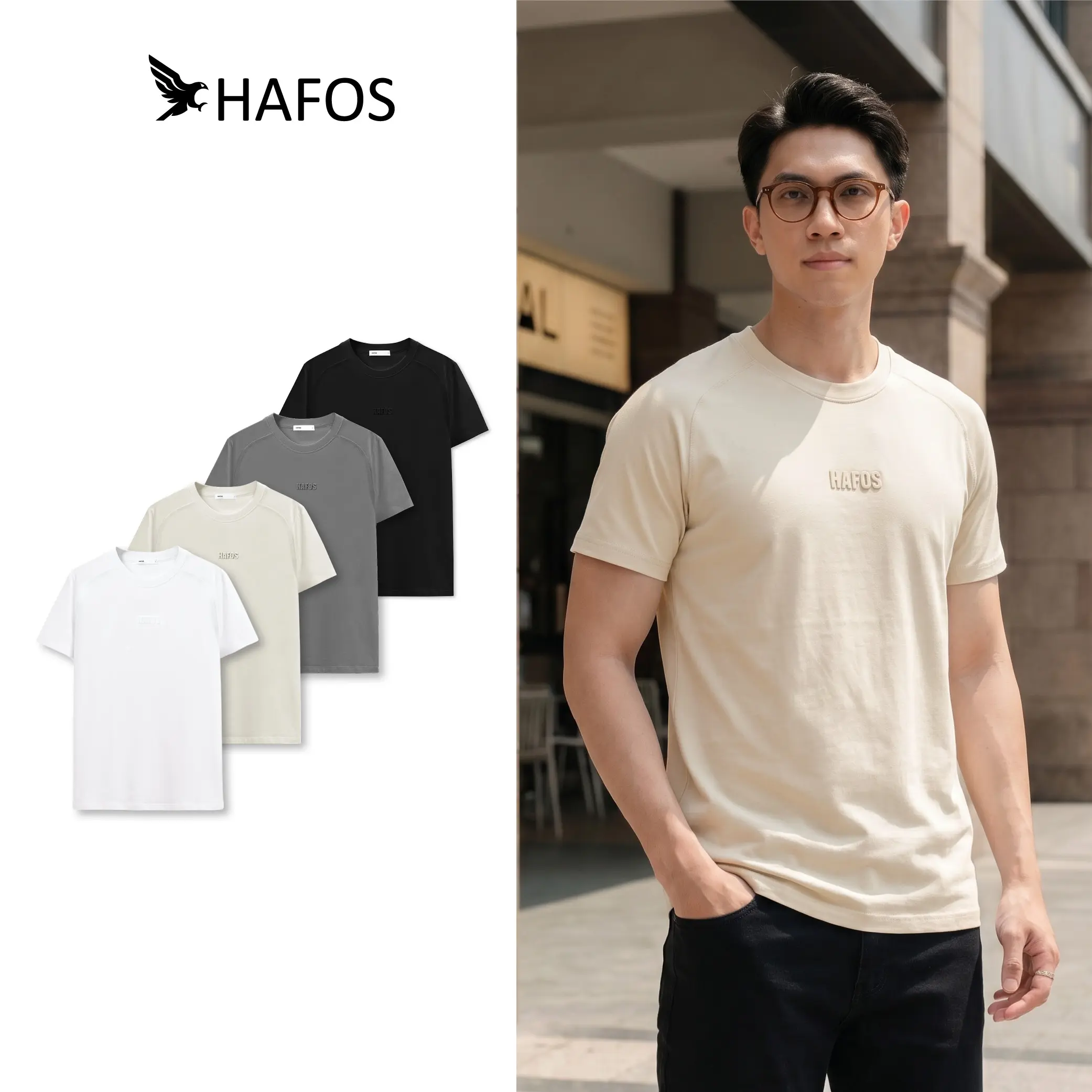 Áo thun nam ROOKEE HAFOS chất liệu cotton co giãn, đứng phom. Áo phông nam thoải mái mặc đi làm đi chơi đa màu trung tính