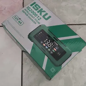 ISKU Charger Aki Mobil Motor 12V 24V 10A Otomatis Alat Cas Casan Baterai Kering Basah AGM LiFePO4 Pinter Layar Digital LCD Servis