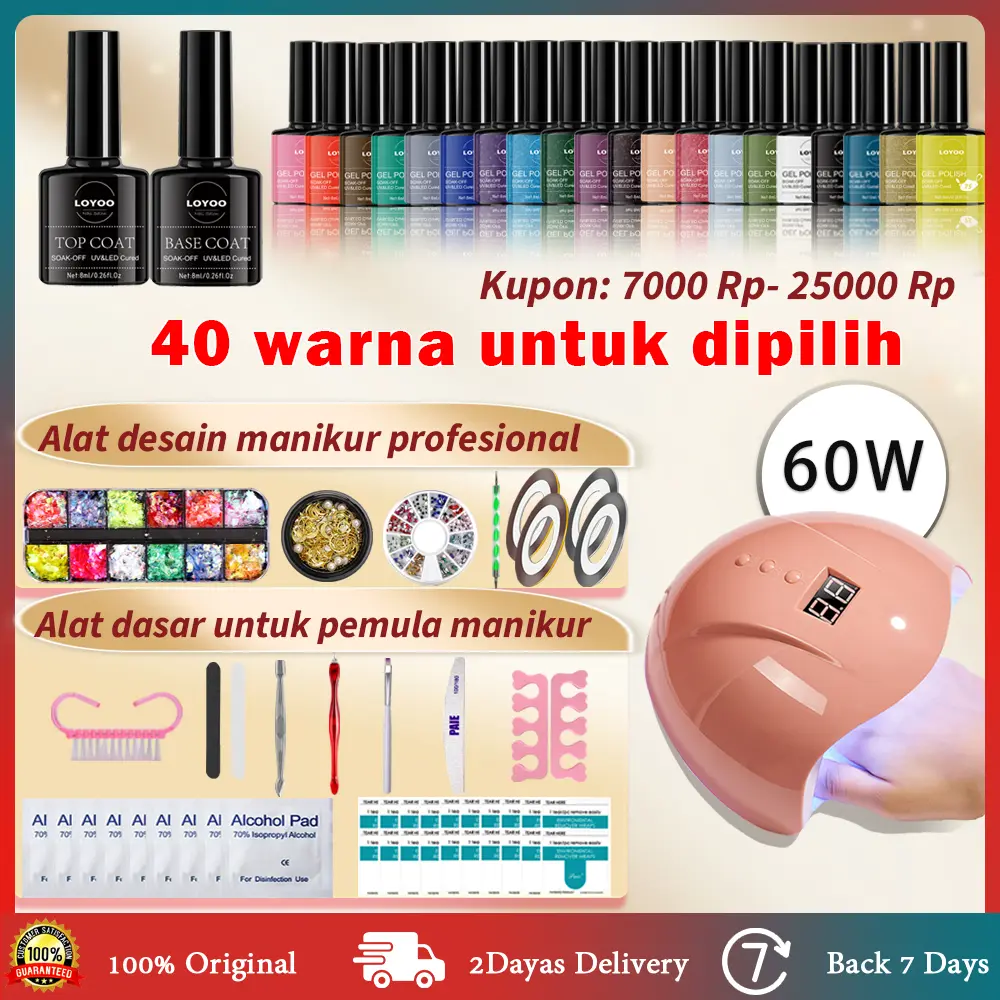 Nail Art 1 Paket Lengkap Gel kuku Nail Art Pro 6OW UV/LED Lampu Eksklusif Profesional Nail kuku Polish Gel Paket Pilihan 40 Warna