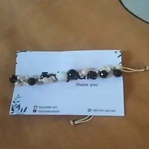 Gelang bracelet brown n cream manik marmer dengan tali 3 lapis | gelang bracelet aestetic|tema kekinian|