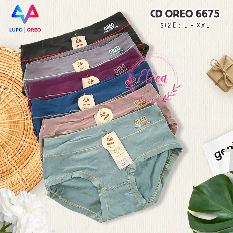 Cd Oreo 6675 Celana Dalam Wanita Dewasa Polos Kombinasi Pinggang High Waits Bahan Katun Super Soft Lembut Nyaman - ELE0705 5