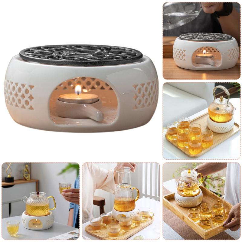 Product Introduction of Teapot Warmer Porcelain Tea Light Heater Tea Light Oven Without Electricity Candles Heating Oven White Teapot Heater Winter Tea Warmer for Home Tea House (with Spoon + Lid) 14