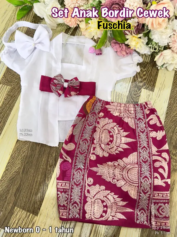 Setelan Kebaya Sifon Anak Perempuan dan Bawahan Kamen Bordir Free Selendang Bali 8