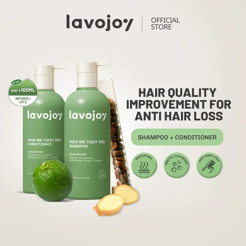 【BEST SELLER BUNDLE】 lavojoy Hold Me Tight Pro Shampoo + Conditioner Spring Wonder 2 in 1 Bundle Set | Perawatan Rambut Rontok | Ginger | Ginseng | Caffeine 1