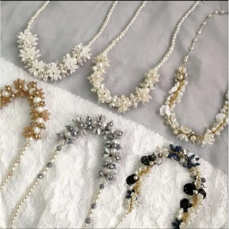 Kalung Mutiara Kristal Hijab Handmade Flower Pearl Crystal Necklace