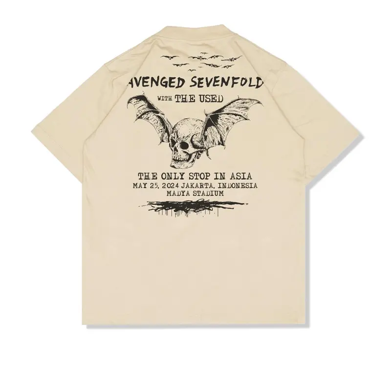 T-Shirt Merchandise A7X Avenged Sevenfold Live Jakarta 2024 - Kaos Oversize Band Vest Tank Top Tanktop Singlet Sleevesless Oversized Pria Retro Vintage Beige Khaki Cream Nude Black 0