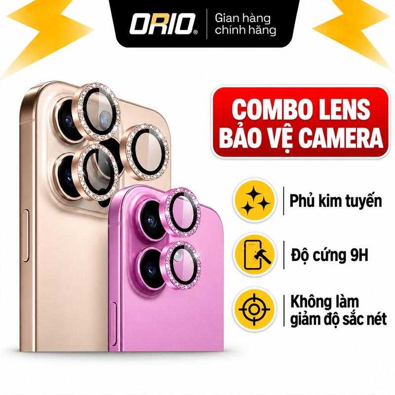 Combo Bảo Vệ Camera Kim Tuyến Nhiều Màu Sắc Thời Trang Kính Cường Lực iPhone Độ Cứng 9H Chống Trầy Xước Va Đập