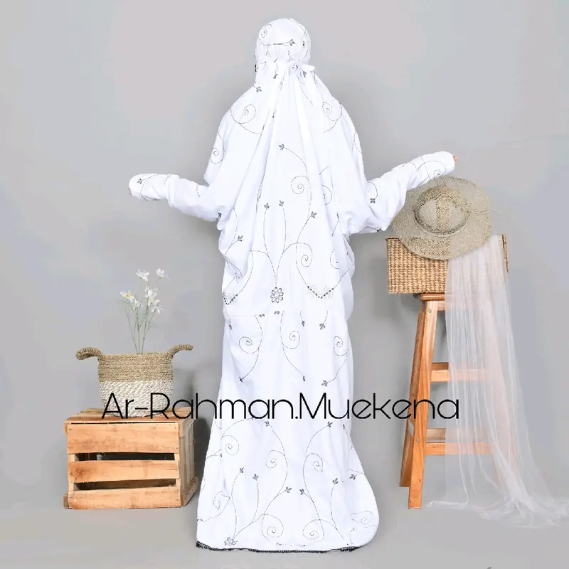 Ar-Rahman - Mukena Terusan Dewasa Bordir  Bunga Elmira Katun Premium Mewah Cantik 6