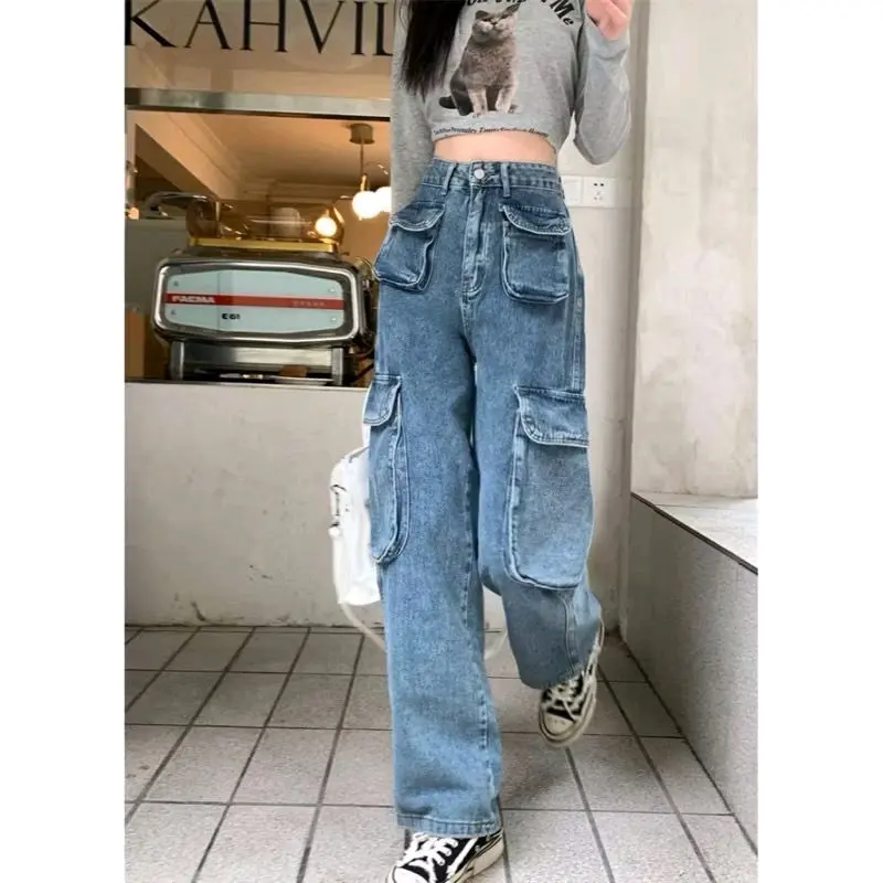 Fj - Celana Cargo Jeans Wanita  Panjang Highwaist Loose Pants korean Style Cewek   jeans Sexy XL 3