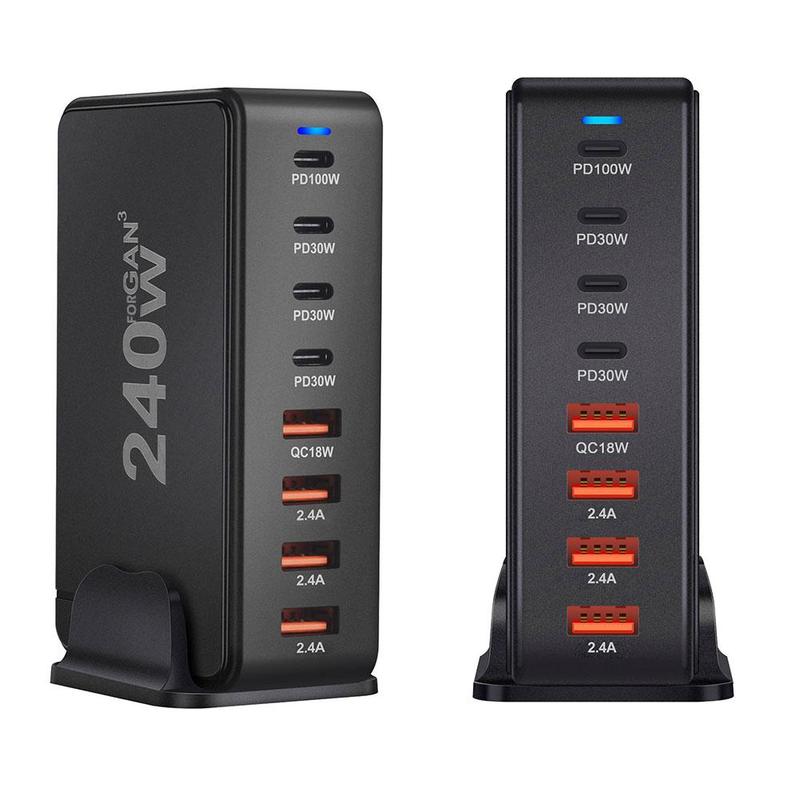 Sạc desktop GaN 240W PD 4A4C, trạm sạc đa cổng dùng cho quốc tế