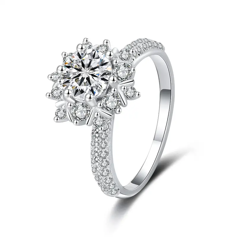 【 First Snow hand Bouquet 】s925 Silver D color Moissanite ring 1CT wedding gift ring