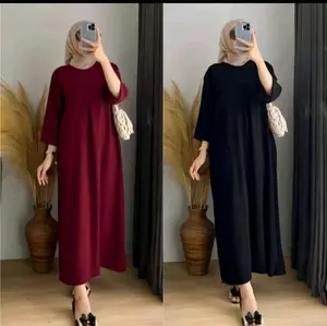 PAKET  (2 PCS )DRESS MIDI  CRINCEL AIRFLOW LENGAN 3/4 Wanita