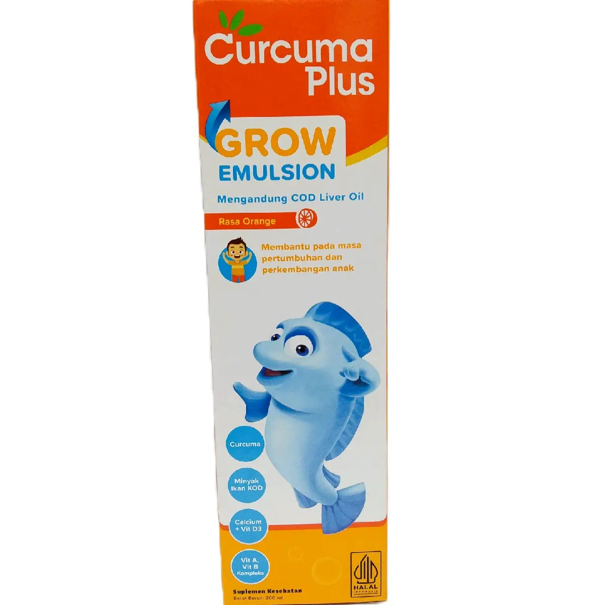 CURCUMA PLUS GROW EMULSION SIRUP 200ML RASA JERUK - Suplemen Kesehatan Anak untuk Memperbaiki Nafsu Makan serta Membantu Pertumbuhan Tulang dan Gigi