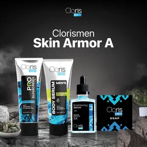 Clorismen Skin Armor A – Paket Skincare Pria Cerah & Glowing | Sabun Muka, Brightening Serum, Sunscreen SPF50, Body Serum | Mencerahkan Kulit Kusam & Meratakan Warna Kulit