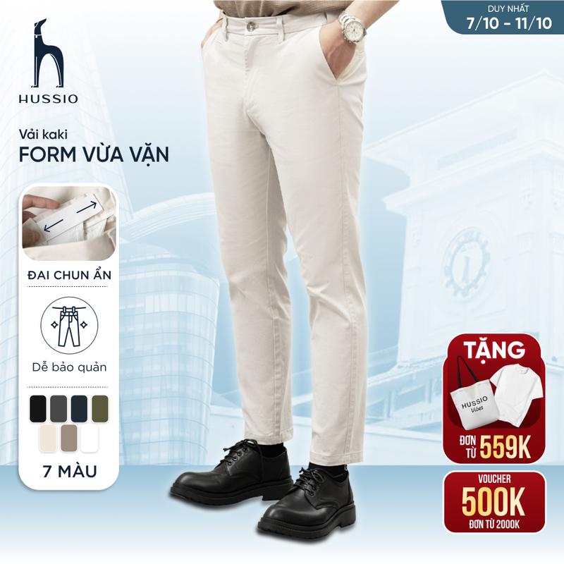 Quần nam CHINOS vải KAKI nhung, co giãn, mềm mịn, thanh lịch - HUSSIO