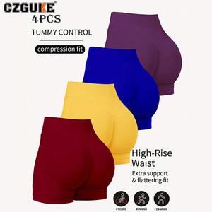 CZGUKE conjunto de 4 pzas para mujer: shorts de yoga de cintura alta sin costuras, cómodos y con efecto realce de cadera, de alta elasticidad, para fitness, running, ciclismo y gimnasio