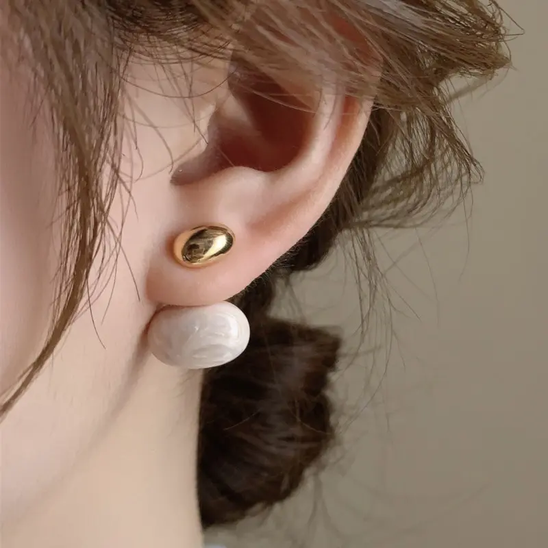 French Elegant Gold Color Bean Spliced Metal Drop Earrings for Korean Fashion Jewelry Party Women's Summer Accessorie