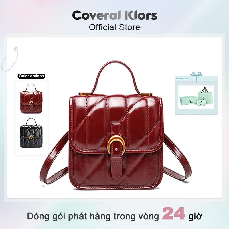 COVERAL & KLORS -【đóng gói hộp quà tặng Làm thủ công tại Ý da bóng màu đỏ cao cấp họa tiết kẻ caro cổ điển Túi xách nữ màu đen trang trí bằng khóa vòng vàng bắt mắt Túi xách thời trang cao cấp,Bag Tote