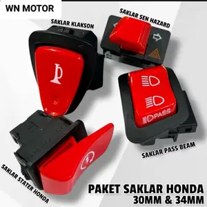 PAKET 4 PSC SAKLAR HAZARD 30 MM / 34 MM, KLASKON STATER PASSDIM MODEL VIETNAM TOMBOL MERAH MOTOR BEAT POP BEAT ESP BEQAT FI SPACY SCOOPY VARIO