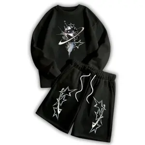 STREES One Set Crewneck & Shortpant Silverstar Setelan Berbahan Kain Fleece Lembut Adem Size M-XL