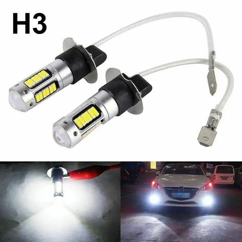 KEVANLY 2 Pak 30LED Super terang dengan lensa  H3 Putih LED untuk Lampu Kabut Mobil 12V Lampu Kabut Truk Antikabut Mobil Lampu Depan Kuning PUITH