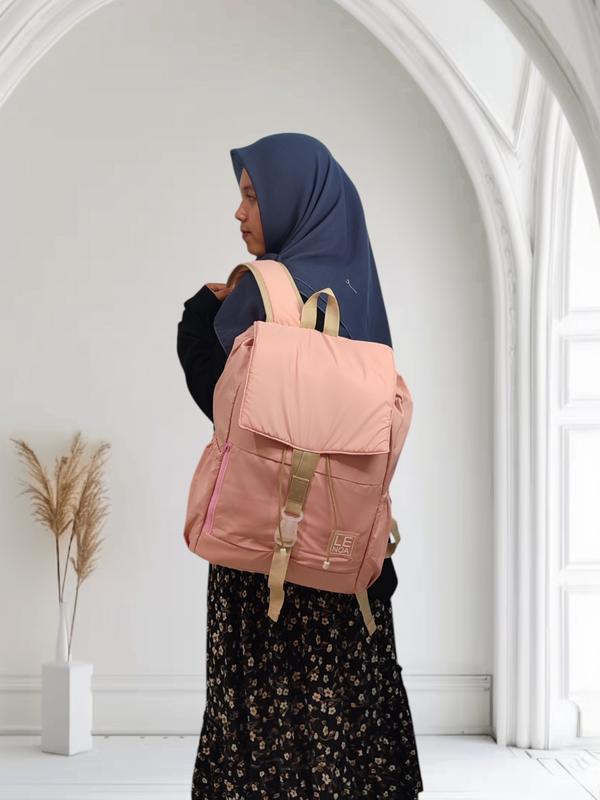 Lenoa Floria Backpack Tas Ransel Wanita Untuk Sekolah Kuliah Travel Warna Dusty Pink Korean Style Serut 2