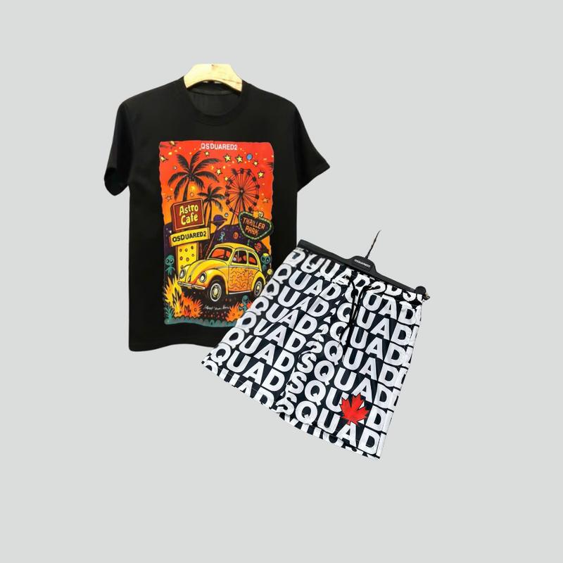 bộ quần áo nam dqs oto cây dừa đỏ + quần dsq2   chất vải co dãn thoáng mát