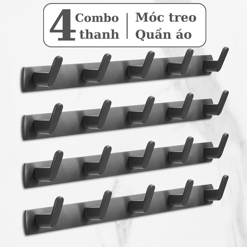  Combo 4 thanh móc treo quần áo dán tường Living C chịu lực 10kg không cần khoan vít tiện dụng 