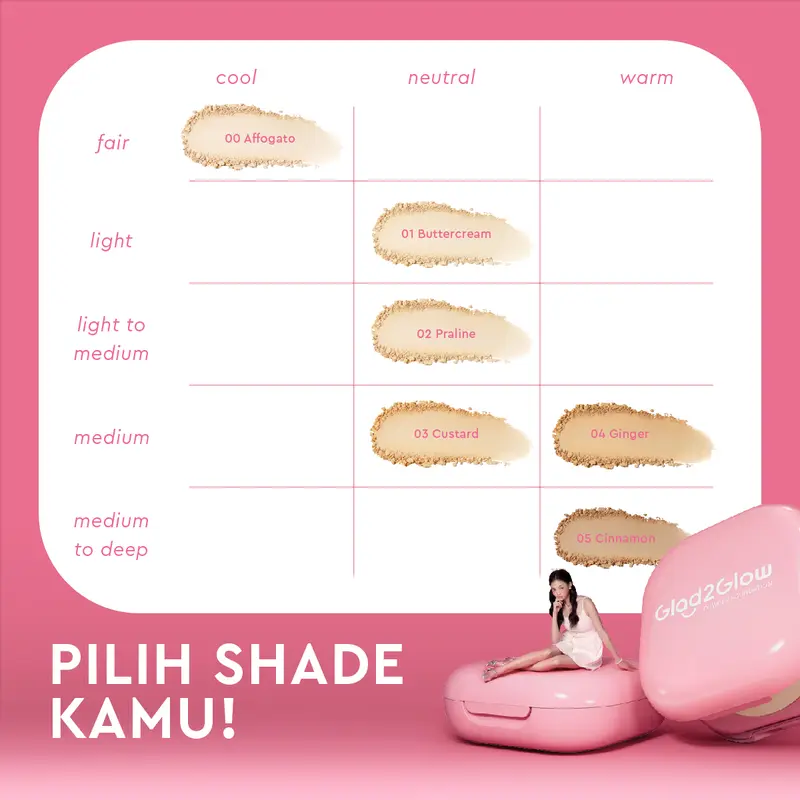 Glad2Glow Cushion&Skincare 3 in 1 cushion+powder foudation+micellar water perfect cover makeup set dengan kandungan skincare mencegah kekusaman dan kulit kering sepanjang hari G2G Longlast Berry Wajah Foundation Concealer 3