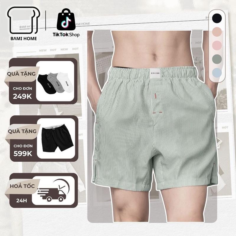 Quần đùi nam OXFORD cao cấp BAMI HOME, quần short mặc ngủ, mặc nhà thiết kế đáy boxer thoáng khí QNS