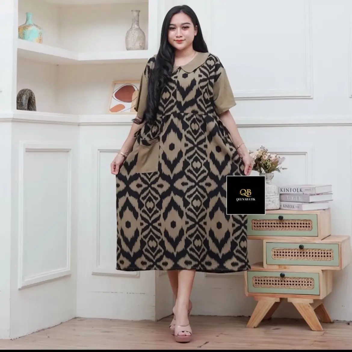 Daster Chibi Motif Songket Tali Pita Cantik - Rayon Tebal Premium Busui Resleting - Kain, Busui, Bumil Menyusui Batik - LD 120