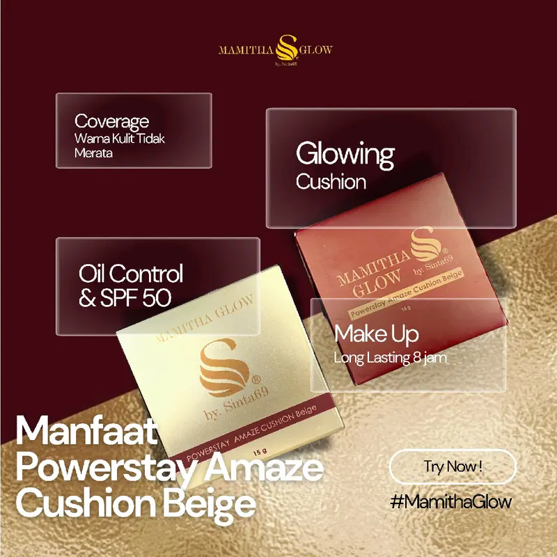 (CUSHION + LIPSERUM ) MAMITHAGLOW BY.SINTA 69  LIPSERUM & POWERSTAY AMAZE CUSHION UV FILTER - Ivory & Beige 7