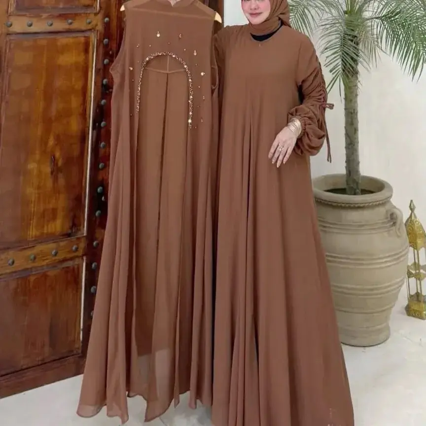 COD ELORA SET DRESS Baju Lebaran 2025 Idul Fitri / Gamis Syari 2025 Model Baru / Gamis remaja 2025 Mewah Elegan / Baju Gamis Kondangan Wanita Hijab / Fashion Muslimah Style Ceruty Karet