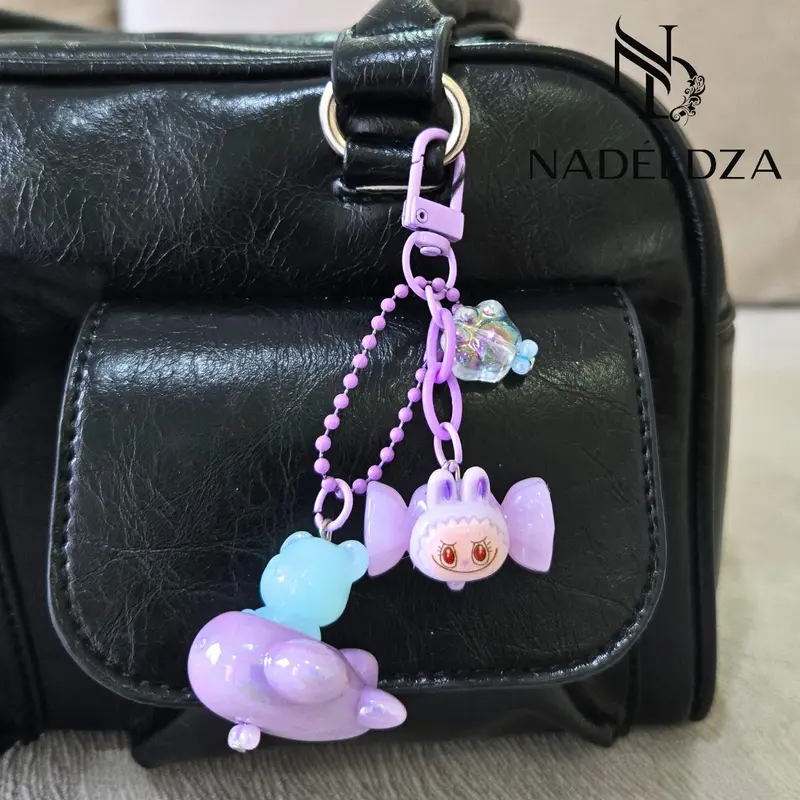 Nadeldza Mini Strap Chain Bag Charm Labubu Pesawat / Gantungan Tas Hp Karakter Labubu Lucu 4