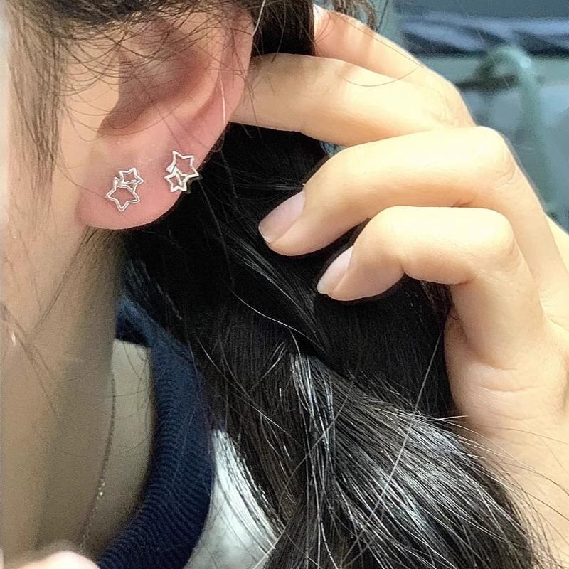 Product Introduction of New in Gemini Star Shape Ear Stud SweetExquisite Asymmetric Hollow Earring Jewelry Accessories sg 9