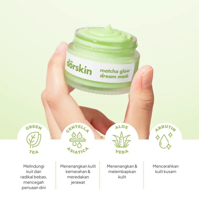 Dorskin Multifungsi Matcha Glow Dream Mask Moisturizer - 3in1 Pelembap Sleeping Mask dan Obat Totol Jerawat dengan Centella Asiatica dan Arbutin 4