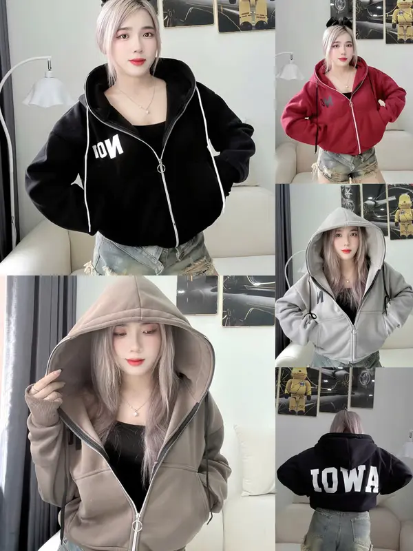 Áo Khoác Nỉ Form Rộng - Áo Khoác Nón To In Chữ Hoodie Zíp 4 Túi Unisex MissStore Fullsize M L. Nữ Women 0