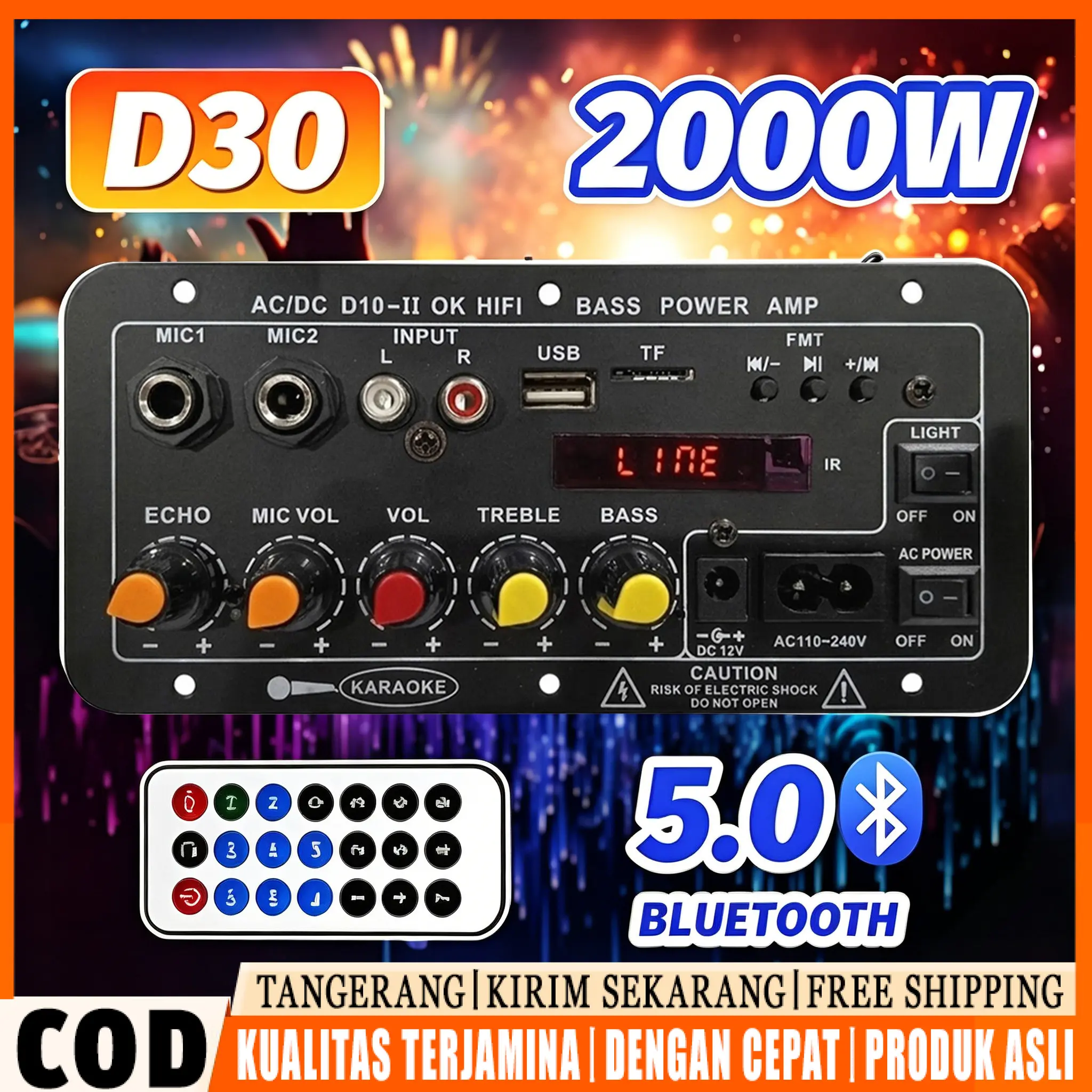 [Segera Dikirim] 1000W Amplifier Karaoke Power Stereo Audio Papan Board Micphone Bluetooth USB Radio TF DIY Subwoofer D5 D3 D10 D30 D100 Bass Audio Karaoke FM Papan Amplifier Board Karaoke